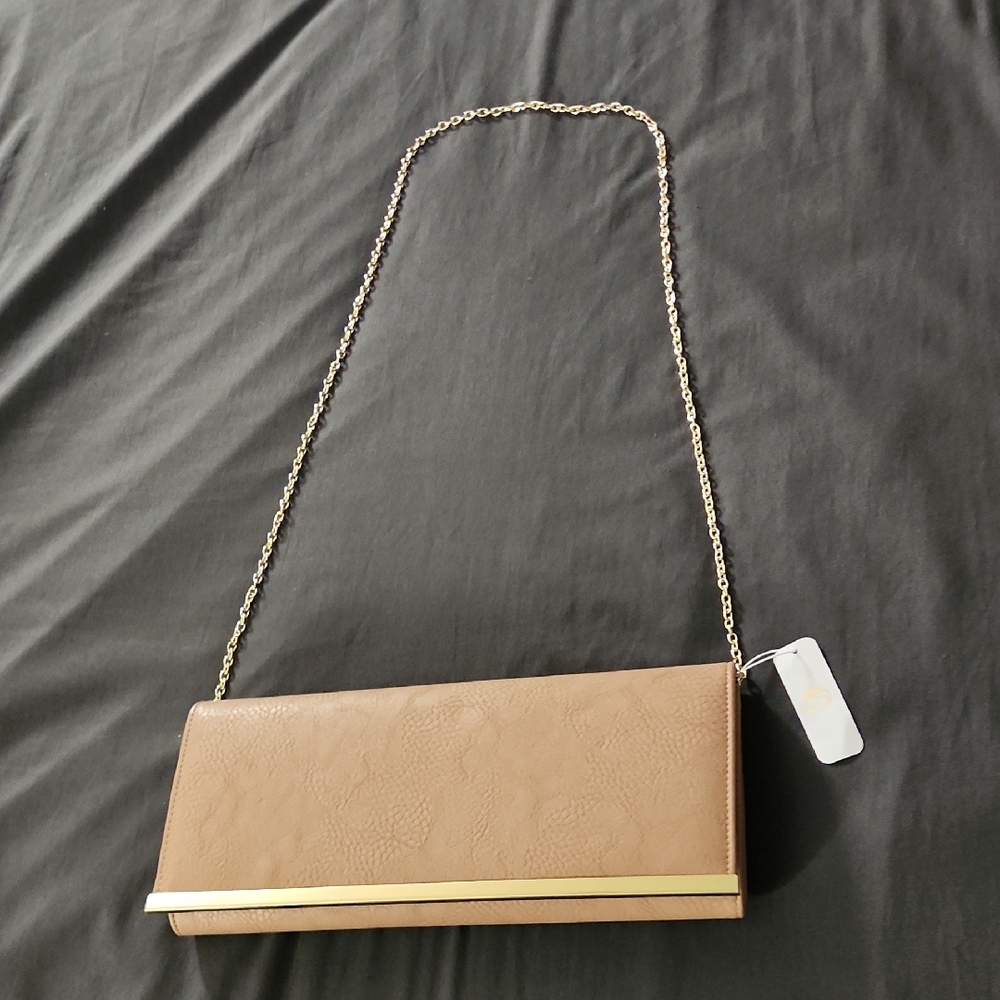 Charming Charlie Clutch Medium brown/Tan with Gold Chain 🔥 - Picture 1 of 10